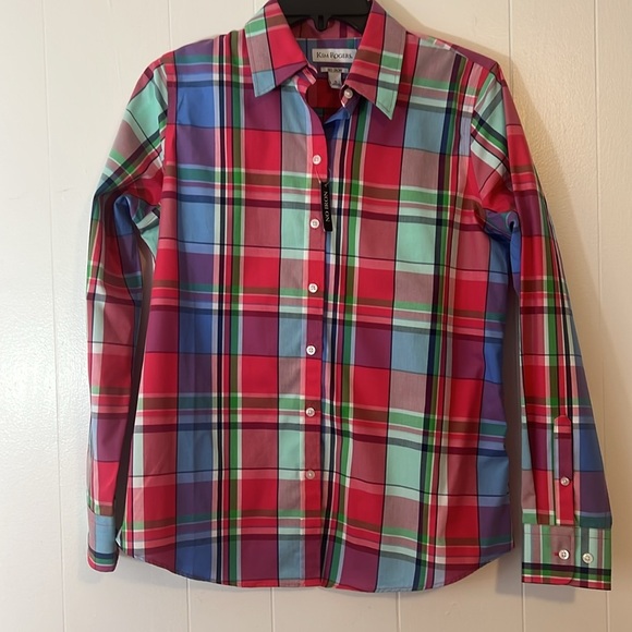 Colorful checkered Pattern Kim Rodgers NWT No Iron Button down Shirt Small - Picture 11 of 11